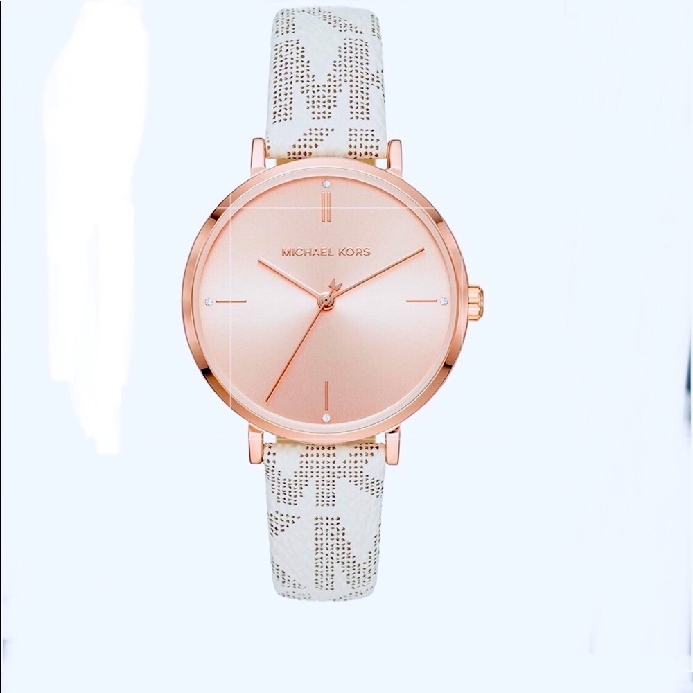 ⚜️MICHAEL KORS® Gorgeous Women’s White /Brown MK LOGO WATCH⚜️